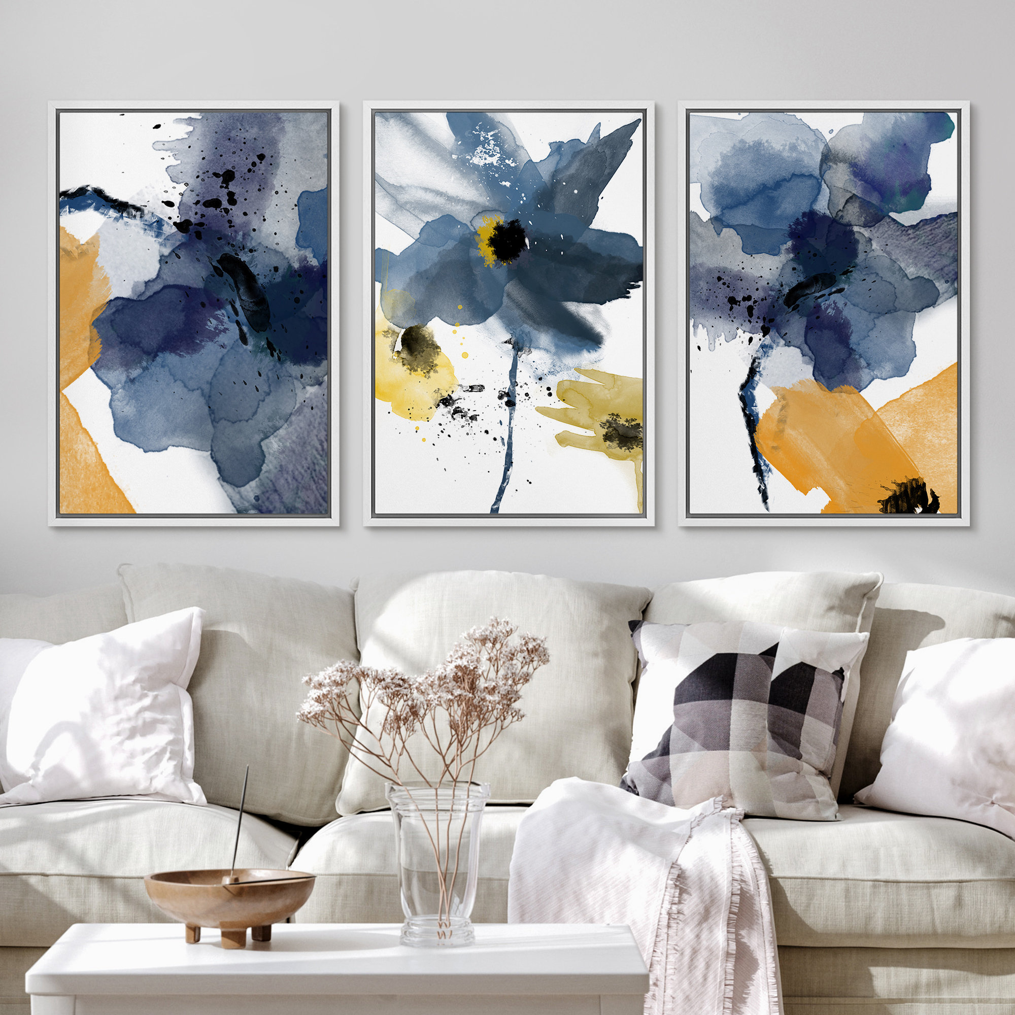 絵画 flk041126 IDEA4WALL Abstract Botanical Watercolor Navy Blue Floral